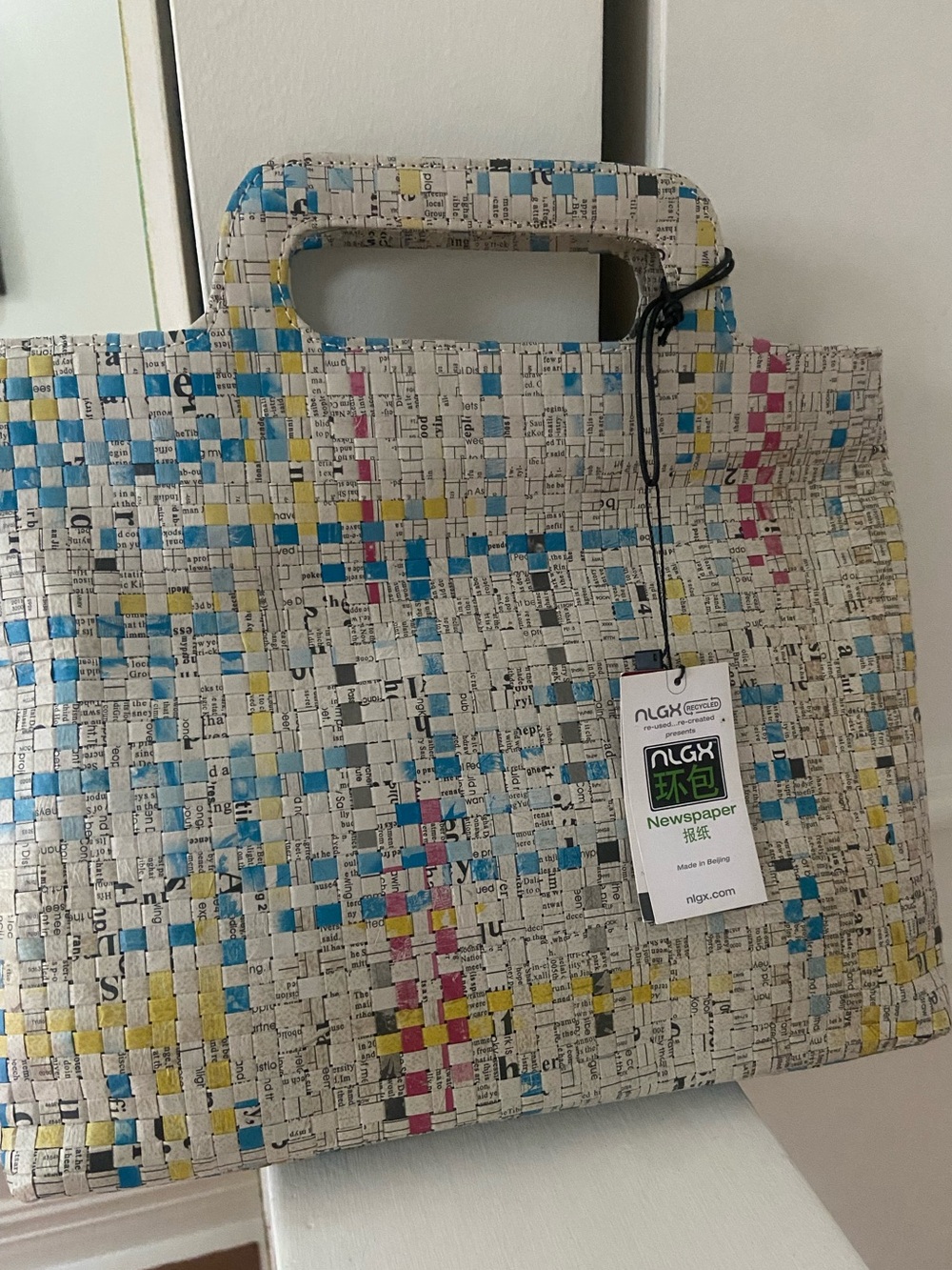 Recycled Newspaper Weave Tote Bag in Multicolor